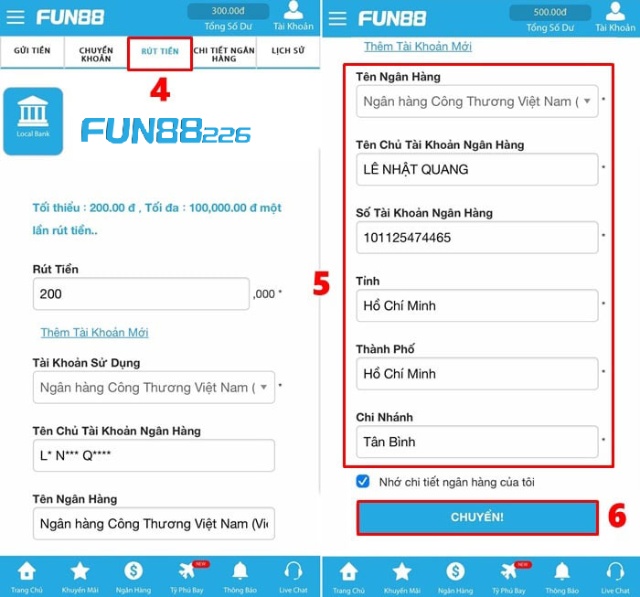 Rút Tiền Fun88 Ăn Mừng Chiến Thắng Với Hướng Dẫn Cực Dễ 6 Nhập đủ các thông tin và kiểm tra lại cho chính xác