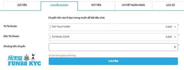 Chuyển tiền từ ví trò chơi Fun88 về tài khoản chính
